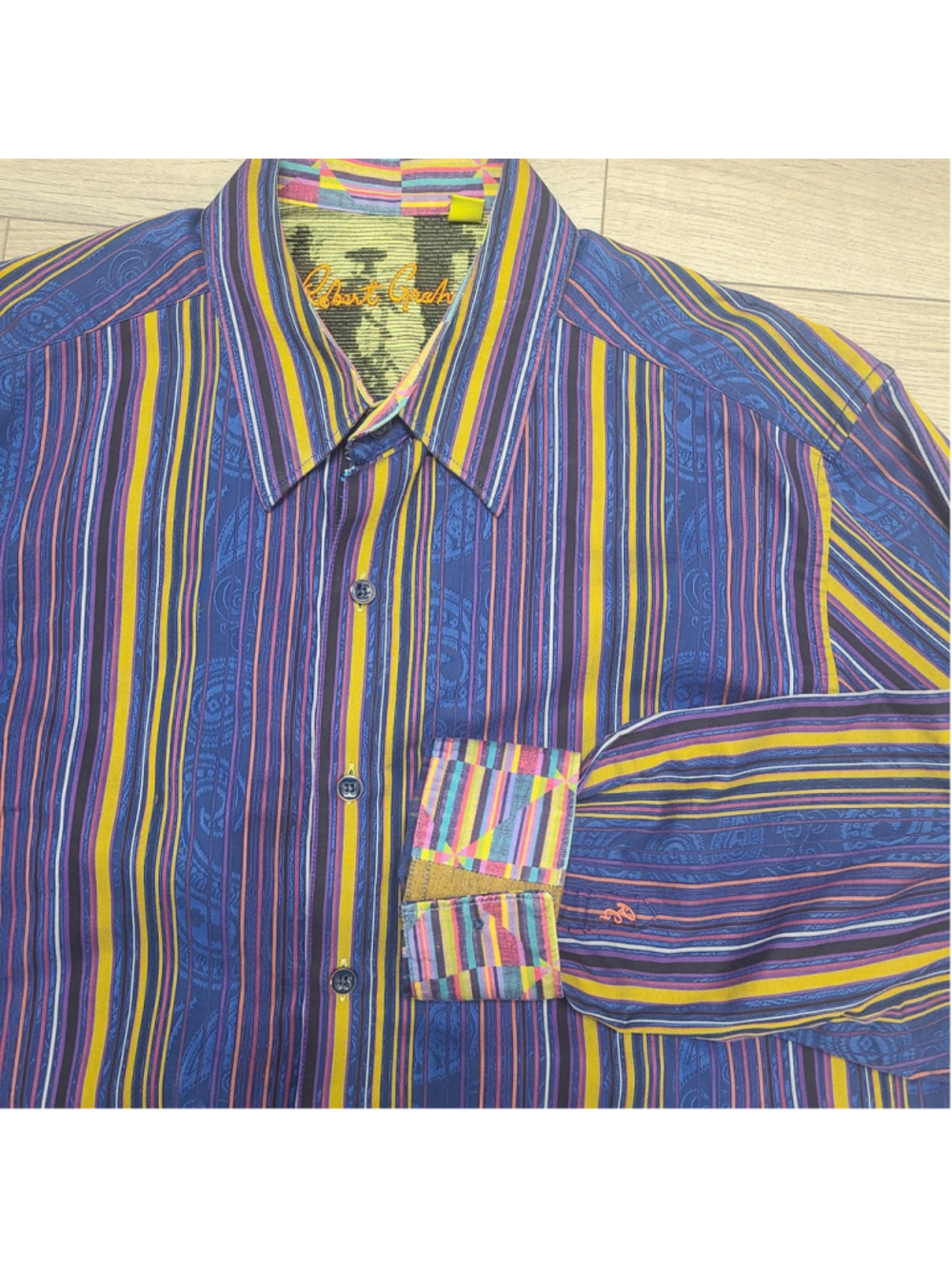 Robert Graham Flip Cuff Long Sleeve Button Down Men Shirts Large Purple Stripe